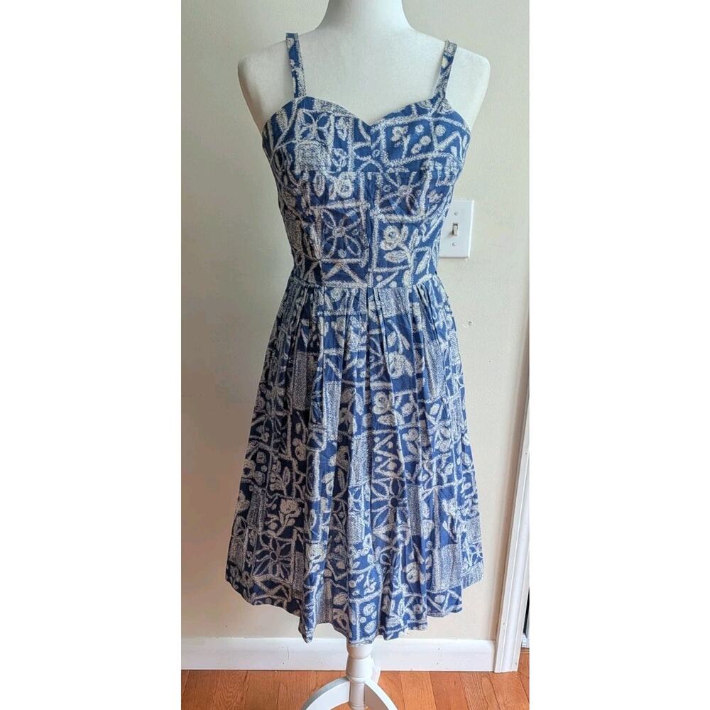 Vintage 1950s Mode O Day Hawaiian Print Tuscan Floral A Line Sundress Retro